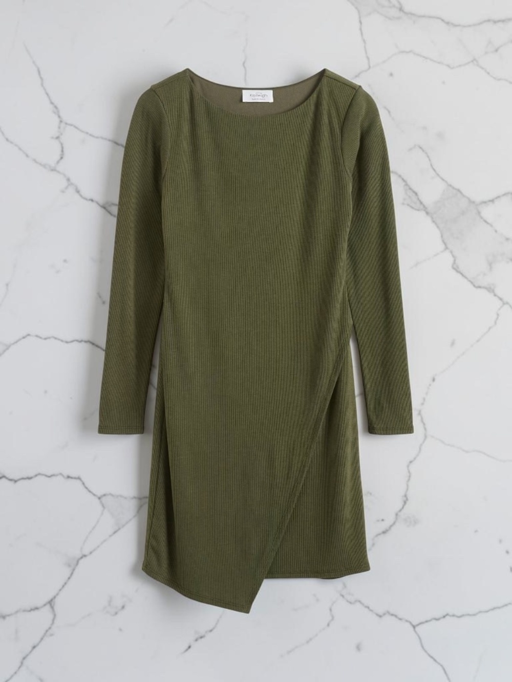 Kaileigh Calista Long Sleeve Fitted Tulip Hem Dress - Olive